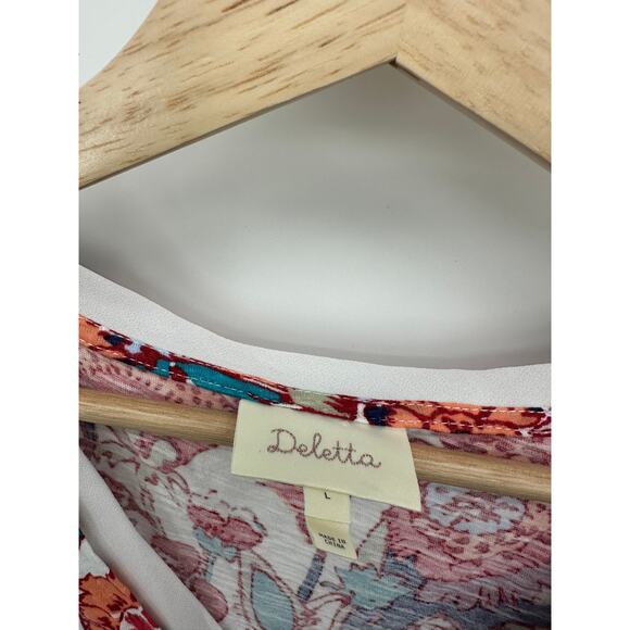 Deletta Babydoll Tank Women Large Pink Red Floral Sleeveless VNeck Boho Feminine - Picture 6 of 8